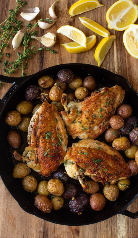 Chicken cooked in a Blacklock skillet