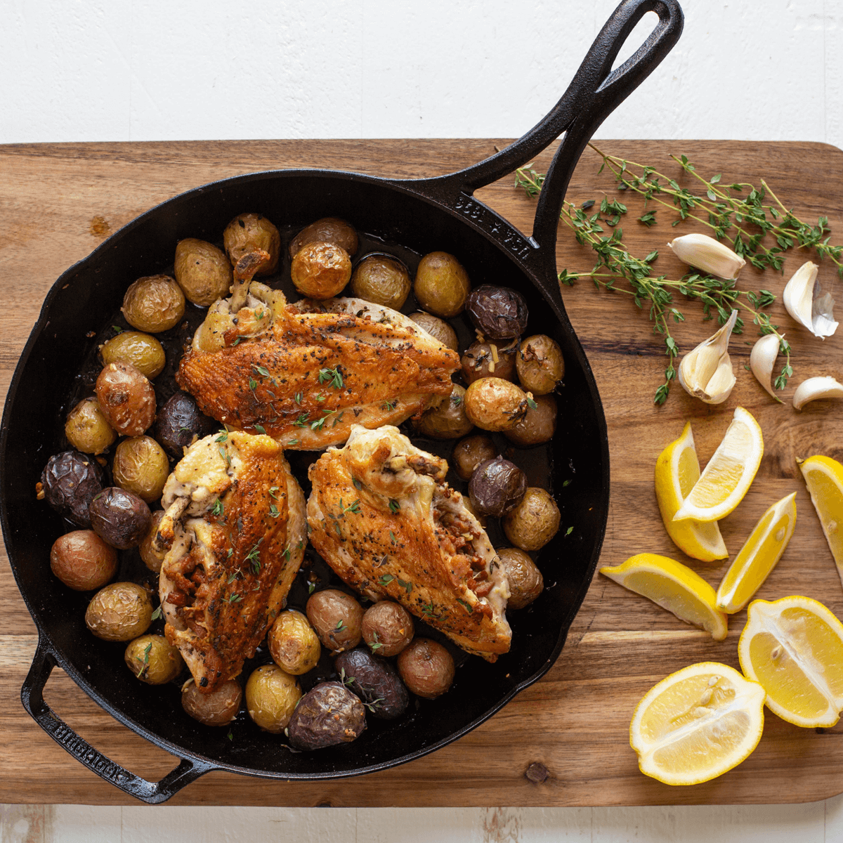 Pancetta Stuffed Airline Chicken Breast With Roasted Garlic Potatoes