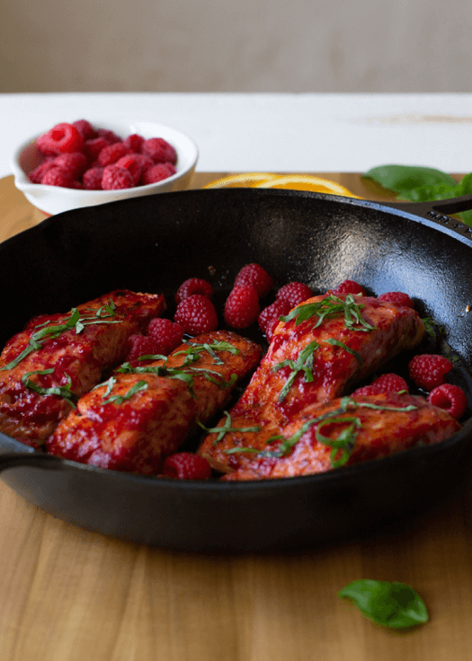 Pan-seared Salmon with Raspberry Basil Sauce