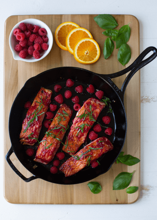 Pan-seared Salmon with Raspberry Basil Sauce